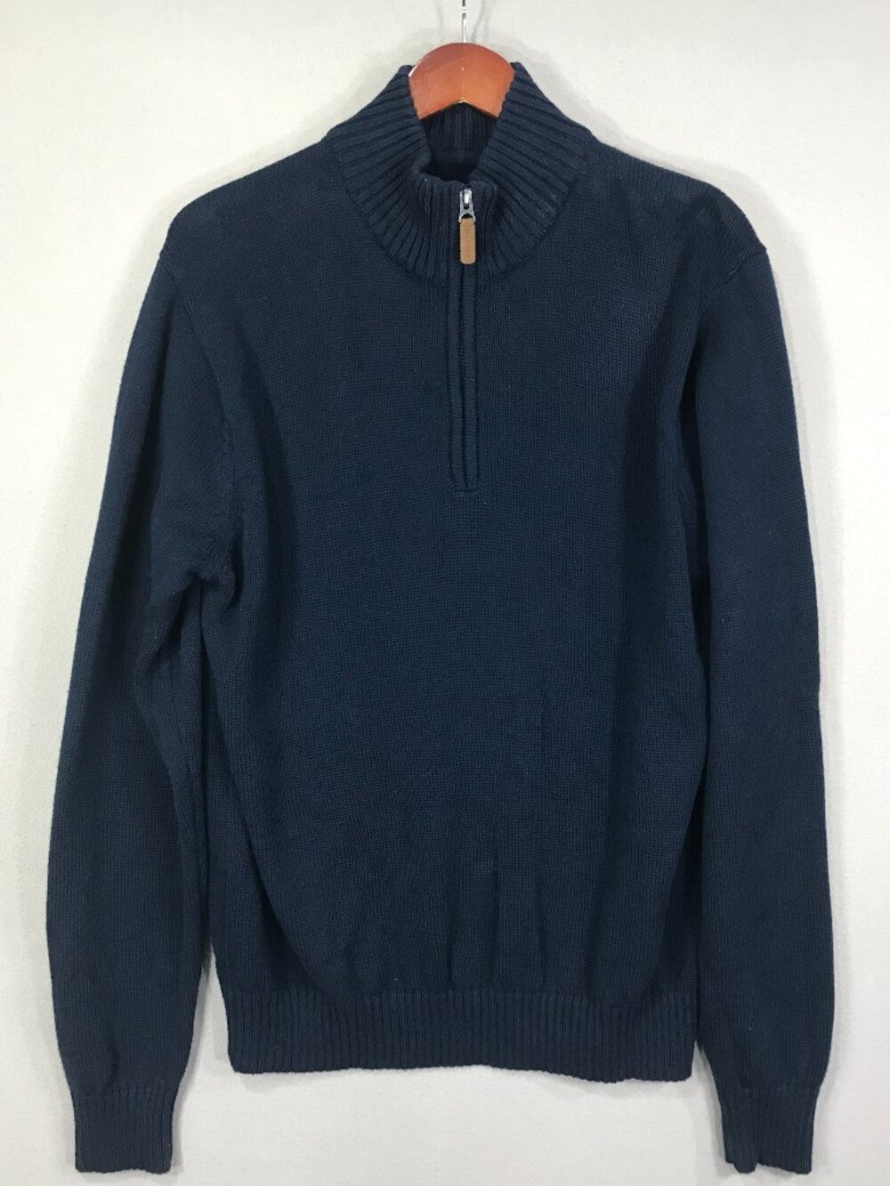 St John's Bay Sweater Men's Large Blue Knit Pullover Mock Zip Long Sleeve Cotton